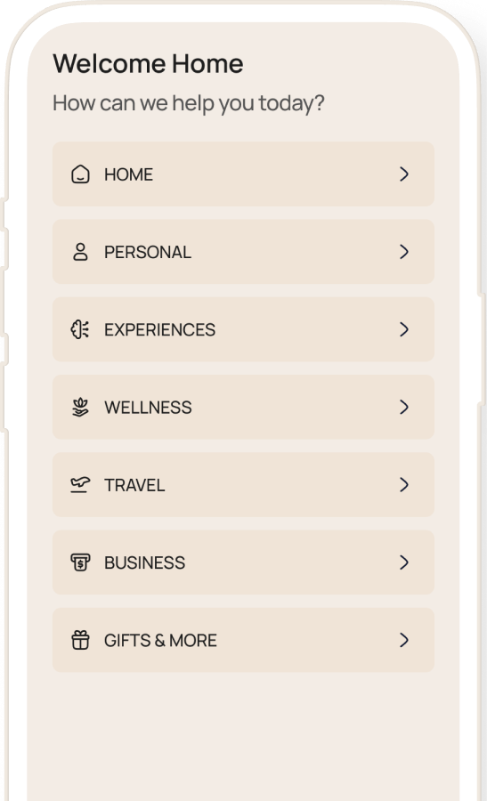 Urban Butler resident app showing the Welcome Home screen