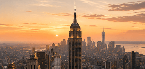New York City skyline at sunset