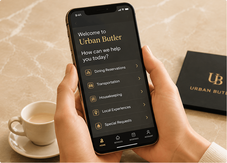 Guest using the Urban Butler concierge app on a smartphone