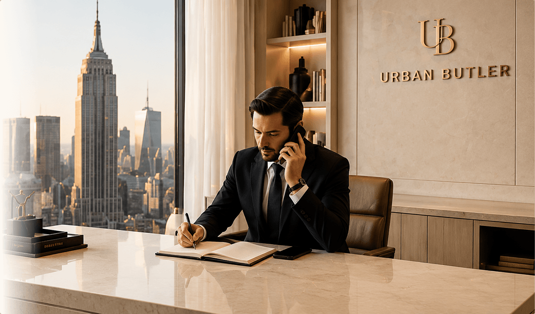 Urban Butler concierge team member assisting a client in a luxury office